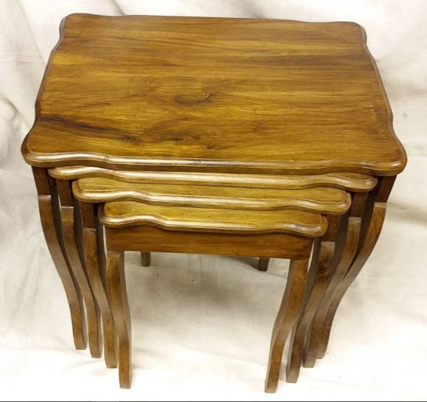 Walnut Carved Coffee Table 4 Set - 1