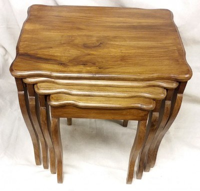 Walnut Carved Coffee Table 4 Set - 2