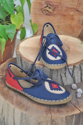 Navy Blue-Red Lace-Up Boots