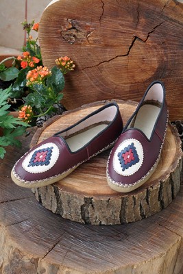 Embroidered Bordo Mrs. Sandalet - 3