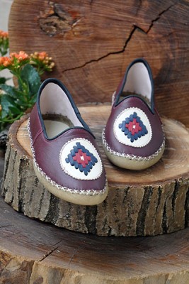 Embroidered Bordo Mrs. Sandalet - 4