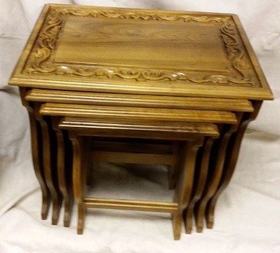 Walnut Carved Nesting Table 4 Pcs