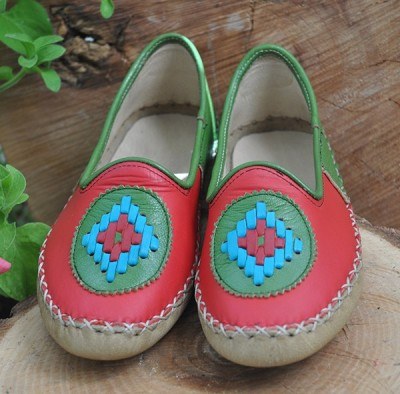 Green Red Women's Flat Shoe